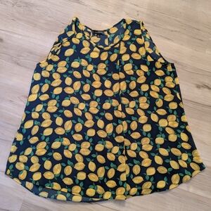 The Limited Navy Lemon Print Blouse